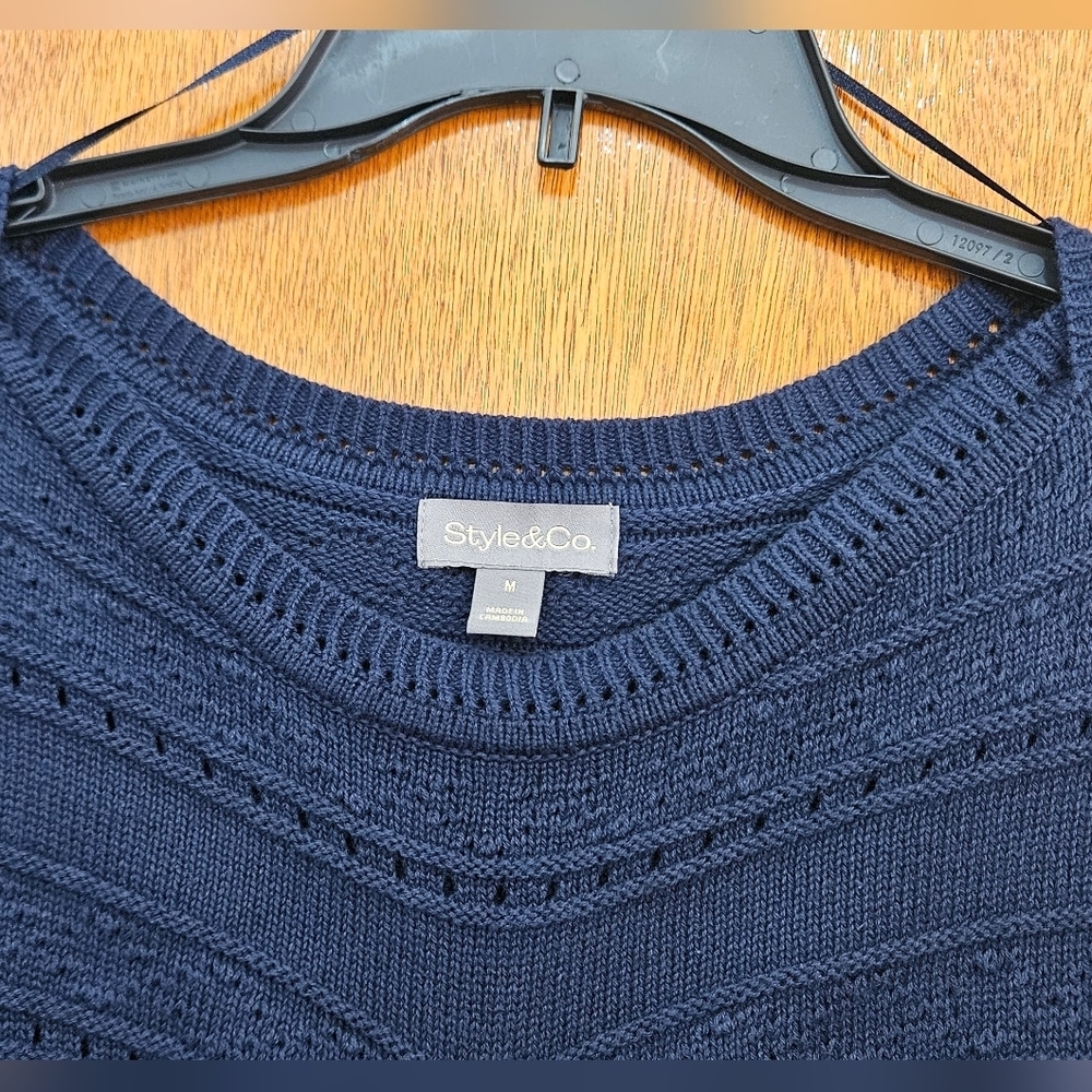 NWT Style & Co. openwork mixed knit sweater,Navy Blue Women's 100% Cotton - Picture 4 of 10